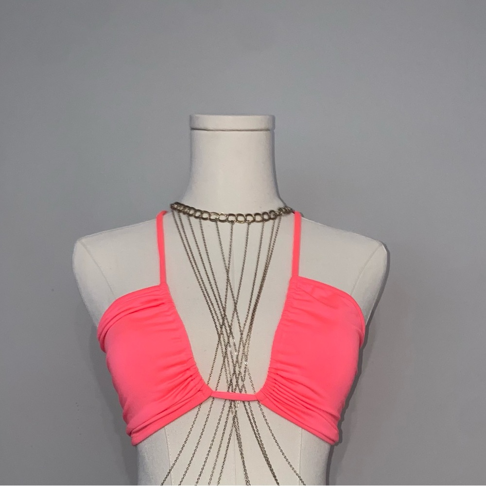 Small HOT pink halter crossover crop top